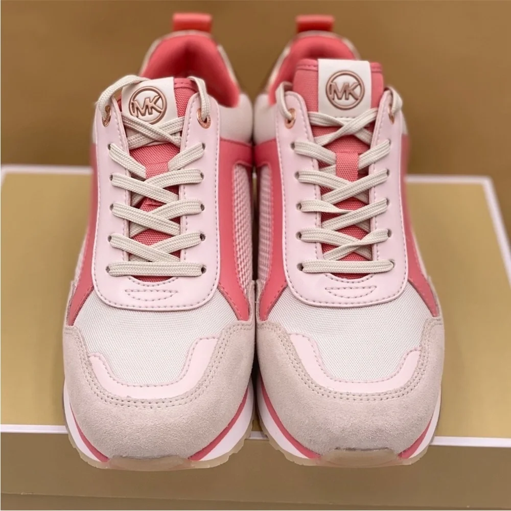 Michael Kors Pink and Rose Gold Mixed-Material Sneakers - Picture 2 of 7